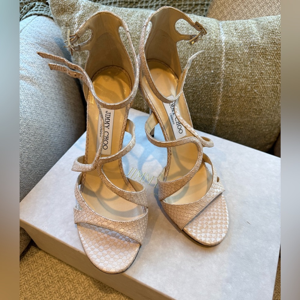 Jimmy Choo Nude Textured Strappy Heels